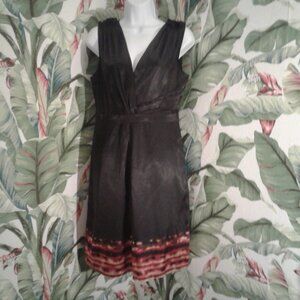 Tahari Pleated Shoulder V-Neck Dress